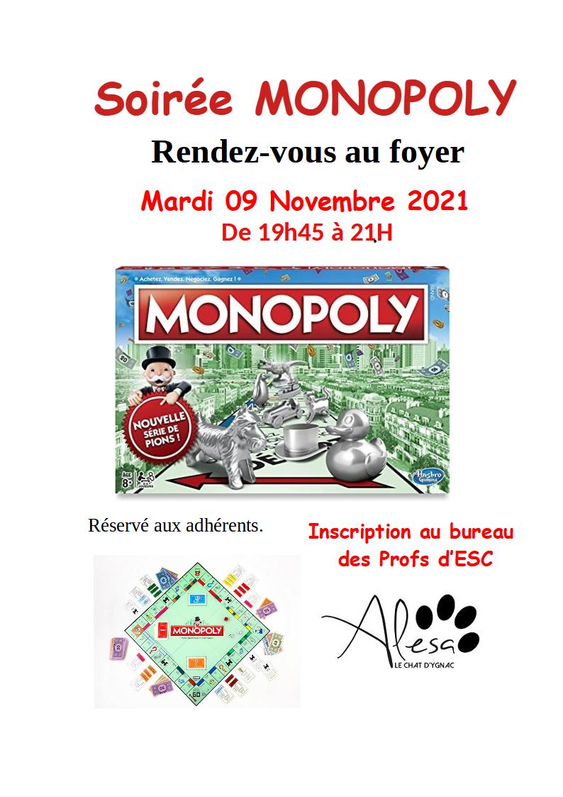 Soirée Monopoly Mardi 9 novembre